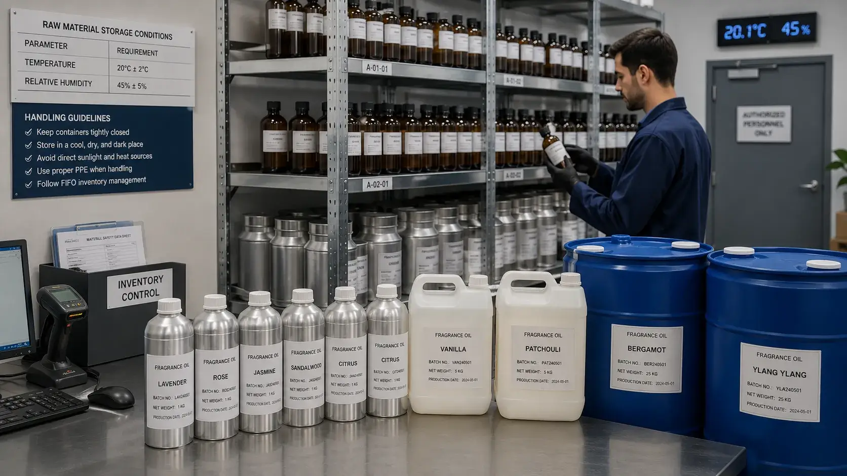 Proper storage of fragrance oils in warehouse