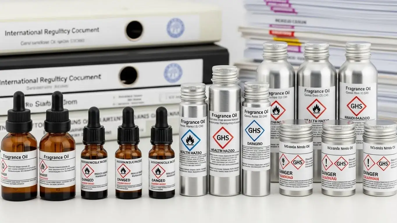 GHS labeling on fragrance oil containers