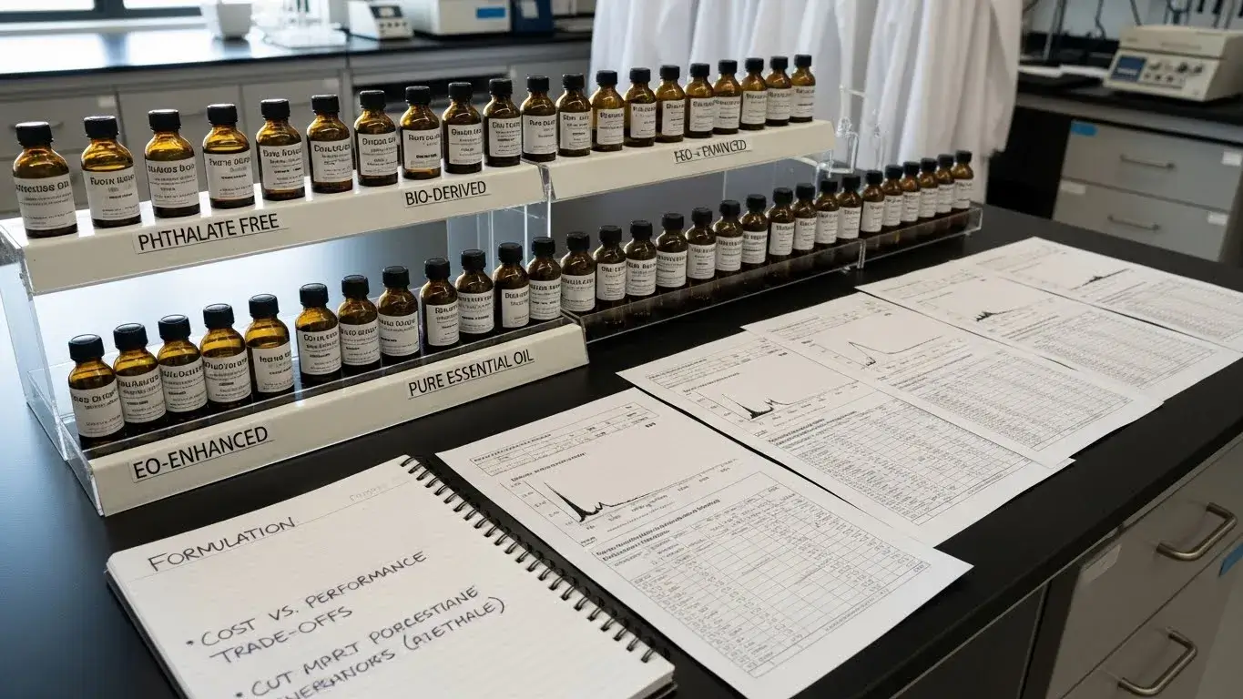 Phthalate‑free and natural fragrance oil options evaluated for soy candles