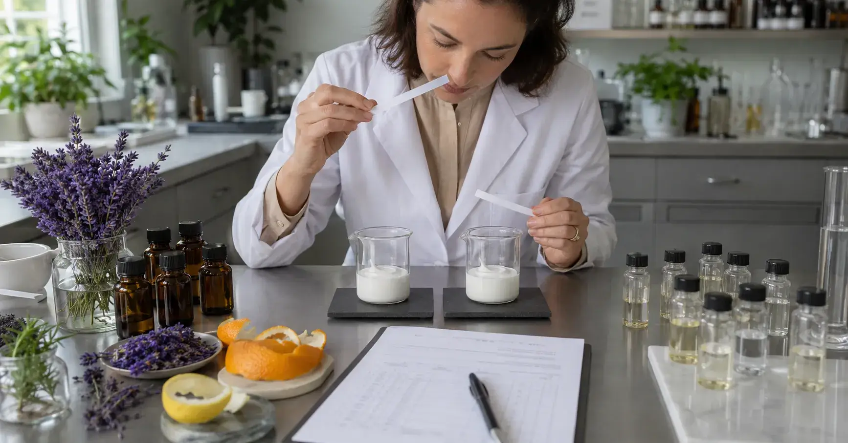 Fragrance Source Comparison Formulator compares natural and synthetic fragrances in skincare trials