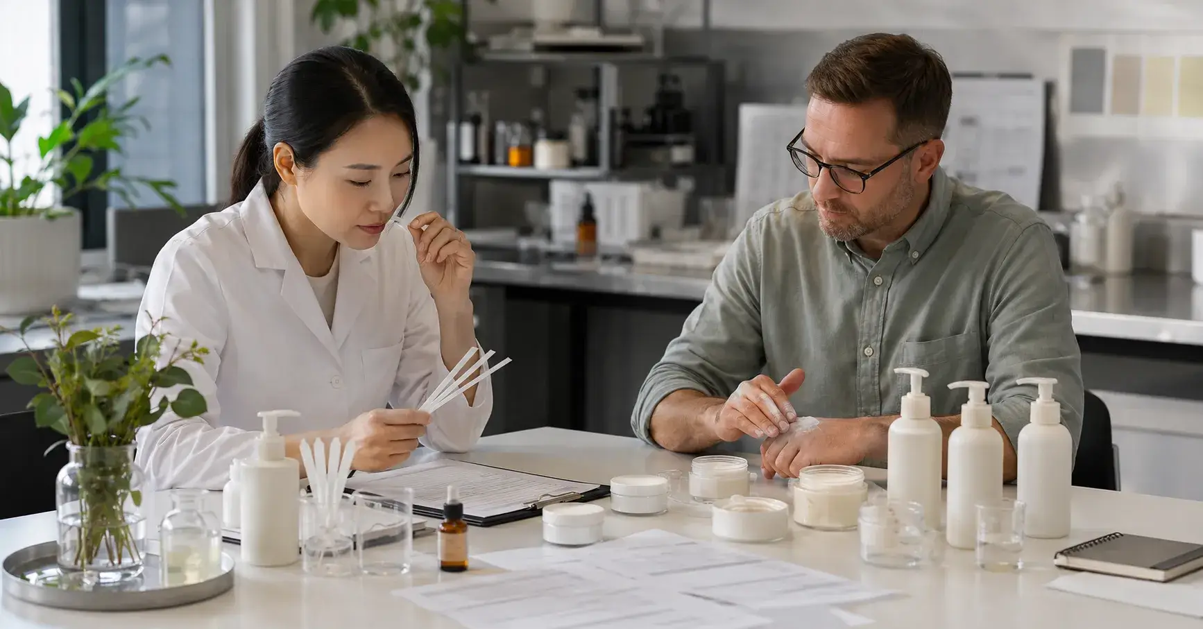 Skincare Development Directions Product team compares scented and fragrance-free skincare prototypes