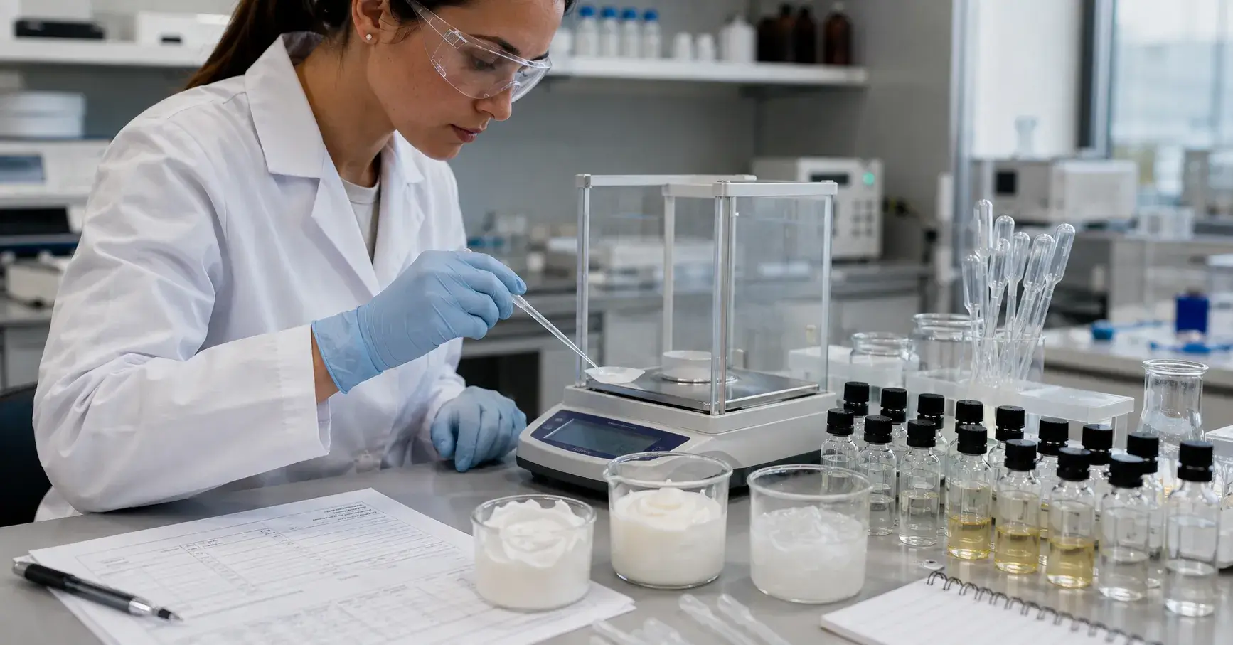 Fragrance Safety Evaluation Laboratory specialist evaluates low-level fragrance trials for skincare