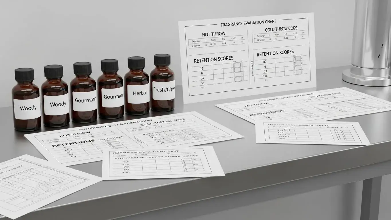 Top‑performing fragrance oil categories for soy candles displayed with performance scores