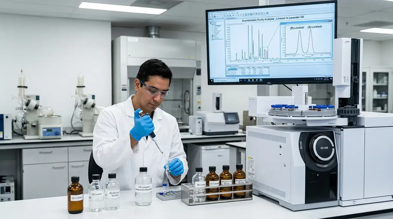 Aldehyde aroma compound testing in fragrance quality control lab