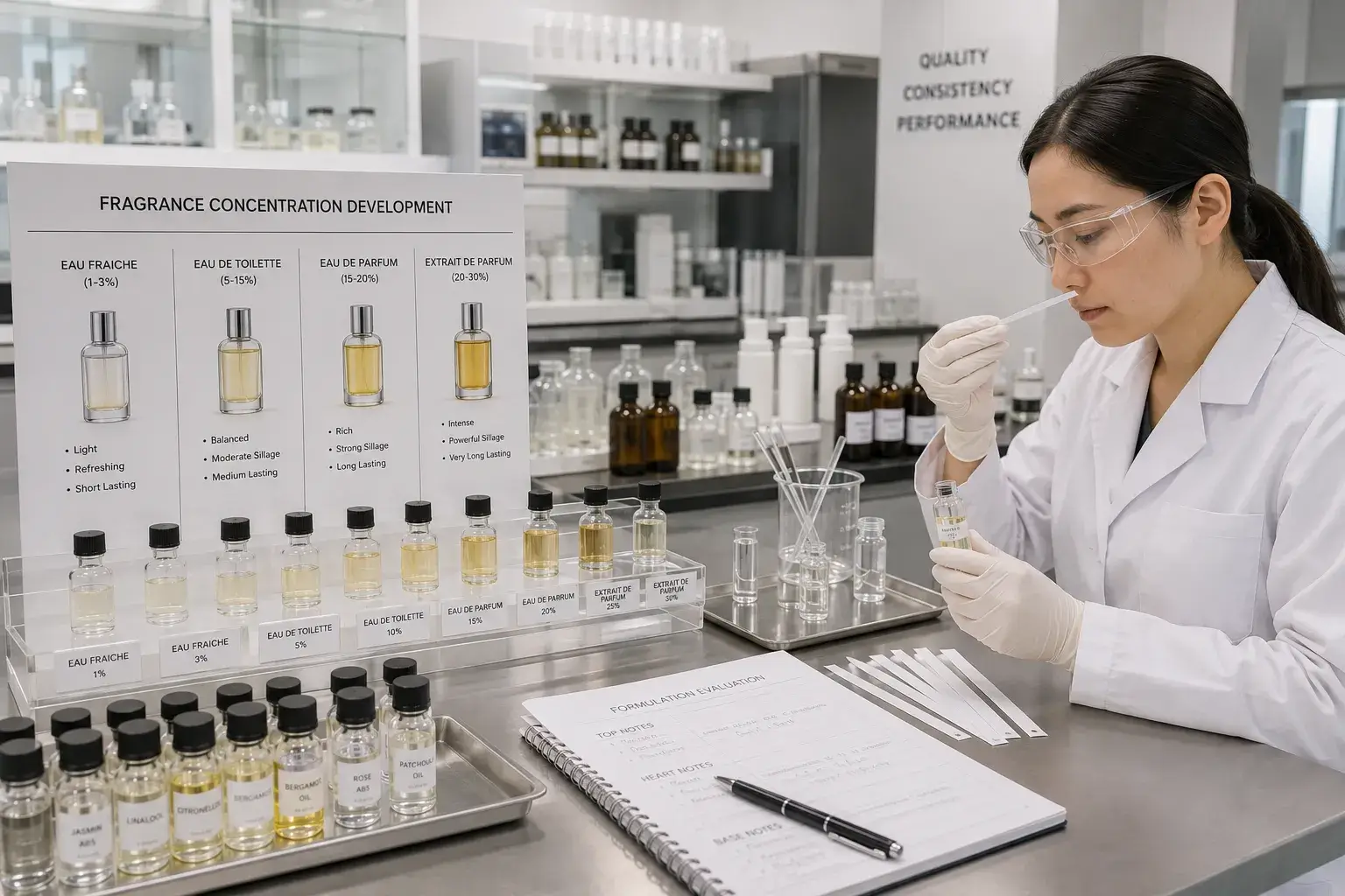 Fragrance concentration samples in testing lab