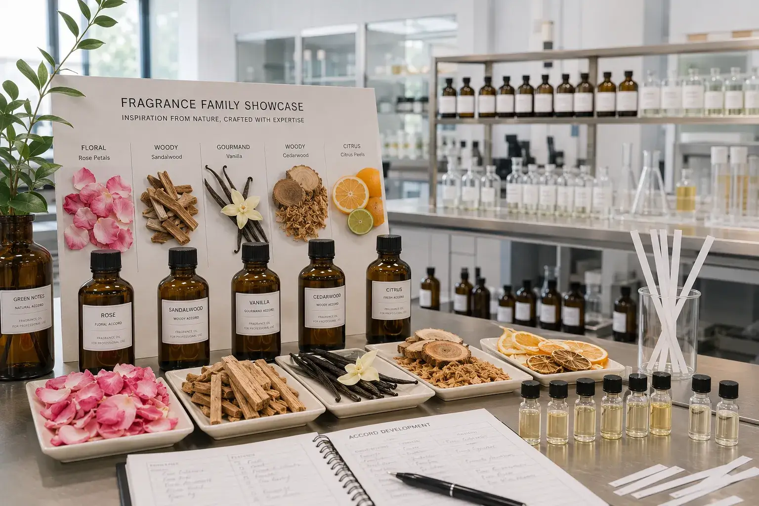 Fragrance family accords and raw materials