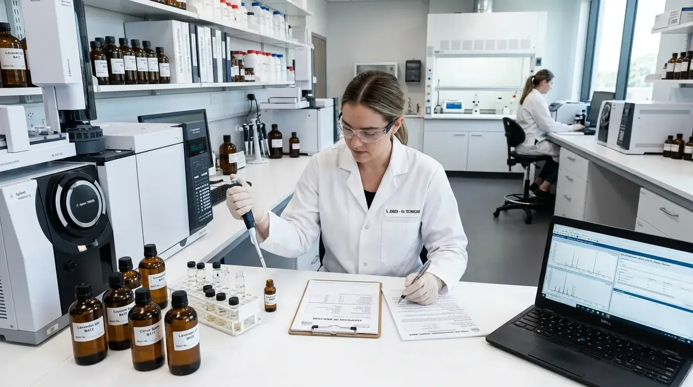 Fragrance oil compliance testing with documentation and lab analysis