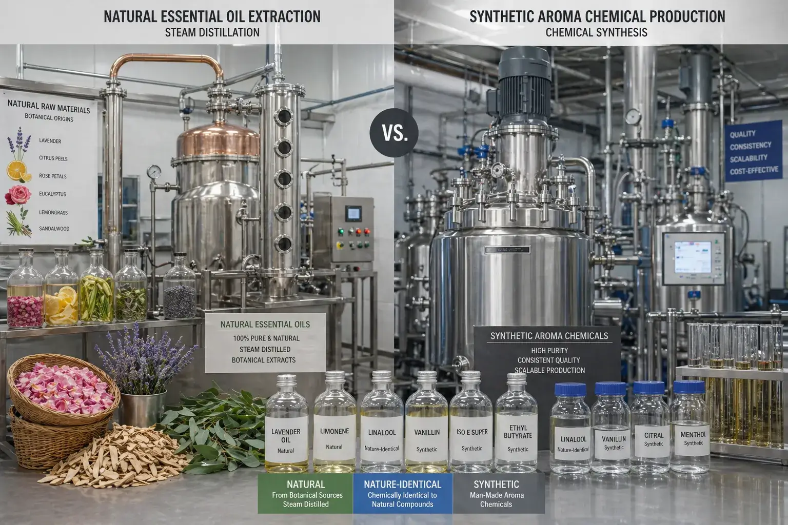 Comparison of natural extraction and synthetic aroma chemical production