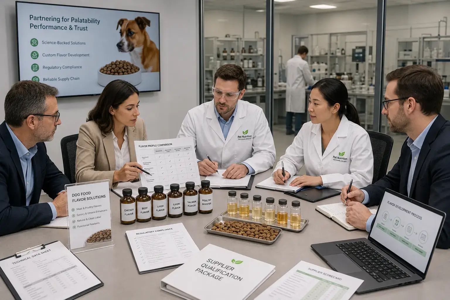 Dog food flavor supplier selection process