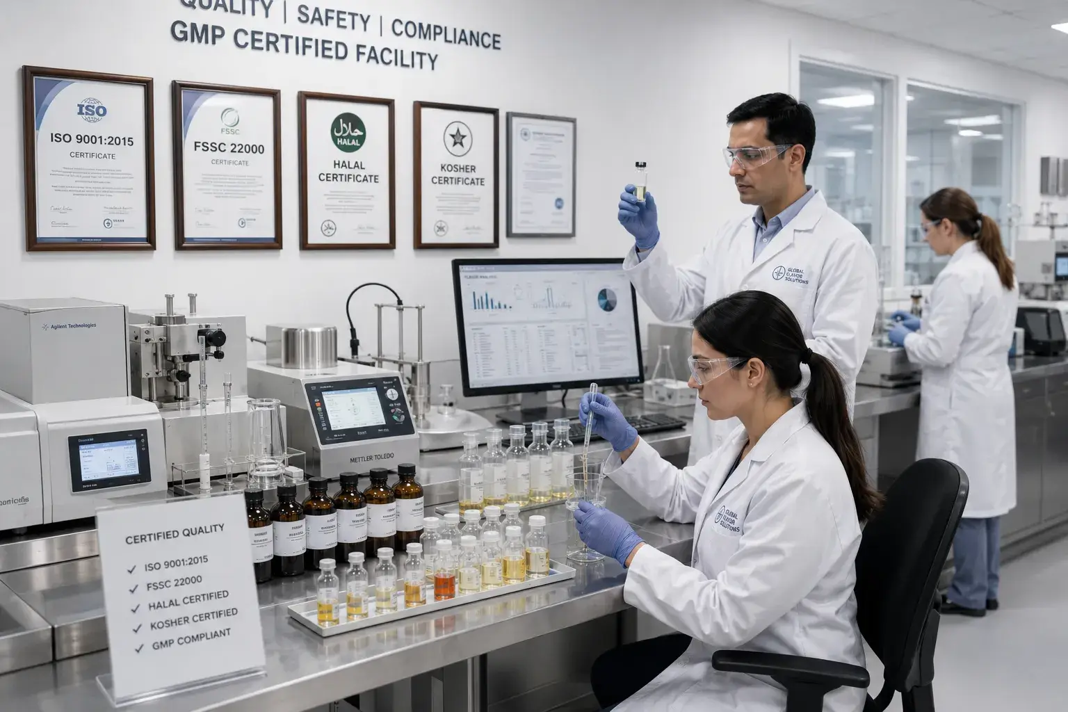 Certification Compliance Food flavor certification compliance testing in GMP laboratory