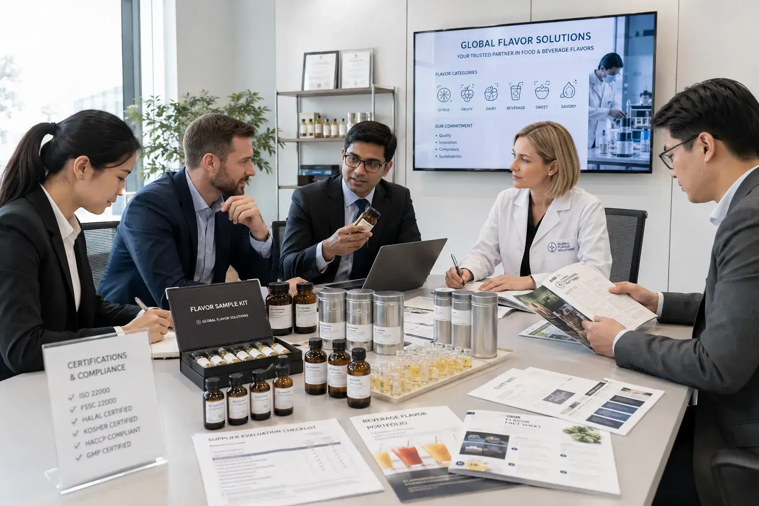 Supplier Selection Procurement team evaluating food flavor supplier capabilities