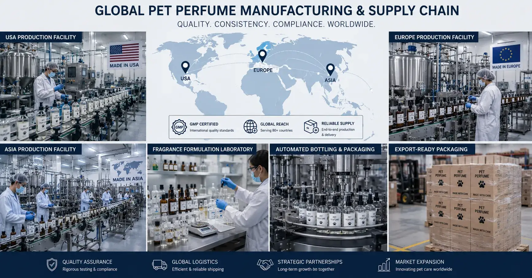 Pet perfume production facilities across global regions