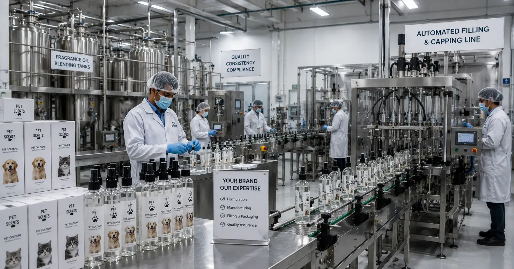 Pet perfume manufacturing and fragrance formulation facility